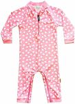 weVSwe Baby Toddler Sun Protection Rash Guard One Piece Pink Heart Girls Swimsuit Crotch Zipper for Easy Diaper Changes 12-18M