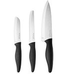 nuovva Sharp Kitchen Knife Set – 3pcs Black Kitchen Knives – Stainless Steel Non Stick Blades – Includes Chefs Knife, Tomato Knife and Paring Knife