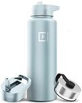 IRON °FLASK Camping & Hiking Hydration Flask, Wide Mouth, 3 Straw Lids, Stainless Steel Outdoor Water Bottle, Double Walled, Insulated Thermos, Metal Canteen - Morning Mist, 40 Oz