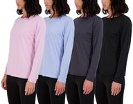 4 Pack: Womens Quick Dry Fit Tech Stretch Long Sleeve Athletic Workout Ladies T-Shirt Tee Top Running Compression UPF Sun Rash Guard Gym - Set 3, M