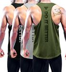 Boyzn 3 Pack Tank Tops for Men, Workout Quick Dry Mesh Sleeveless T Shirt, Y-Back Sports Muscle Tank Athletic Gym Tank Top Black/Gray/Army Green-S