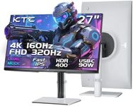 KTC 27 Inch 4K Gaming Monitor, Dual Mode UHD 160Hz & FHD 320Hz, Fast IPS, HDR400, Adaptive Sync, 90W Type-C, HDMI 2.1 & DP 1.4, Height Adjustment PC Monitor, VESA, KVM Support, H27P6