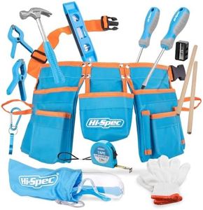 Hi-Spec 16pc Blue Kids Tool Kit Set & Child Size Tool Belt. Real Metal Hand Tools for DIY Building, Woodwork & Construction Learning Tool Kit for Kids