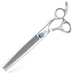 JASON 7.5" 56 Teeth Blending Dogs Grooming Scissors Cats Thinning Shears Pets Blender Thinner Trimming Texturizing Kit with Offset Handle Blue Jewelled Screw