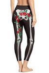 Loveternal Leggings Women Halloween Skeleton Floral Print Xmas High Waist Workout Running Leggings Stretchy Tights Gym Workout Sports Tights Leggings Cosplay Party Gift L