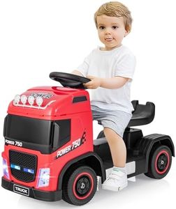 HONEY JOY Kids' Ride On Push Truck, Foot-to-Floor Sliding Truck with Music, Horn & Headlights, Sit and Scoot Toy with Steering Wheel & Adjustable Seat Height, Perfect for 3+ Boys and Girls (Red)