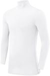 PowerLayer Men's Compression Base Layer Top Long Sleeve Under Shirt - Mock Neck - White, M