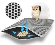 AJOXEL Cat Litter Mat, 60 x 45 cm Big Litter tray Mat, Double Layer Waterproof Cat Litter Mat Litter Trapping Mat, Honeycomb Design Cat Litter Tray Mat Non-Toxic Nonslip Grey