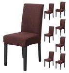 House of Quirk Elastic Jacquard Chair Cover Stretch Removable Washable Short Dining Chair Cover Protector Seat Slipcover (Pack of 8, Dark Brown)