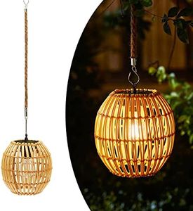 Livinlarge Hanging Solar Lantern Outdoor Waterproof, Large Solar Rattan Lantern Outdoor with Twine Handle, Bright Solar Outdoor Lights with Edison Bulb for Garden Patio Yard Decoration