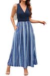 OUGES 2023 Womens Sleeve V-Neck Wrap Summer Dress Floral Maxi Dresses with Pockets(Floral03-3142,L)