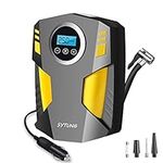 SYTUNG Digital Tyre Inflator, Portable Air Compressor Car Tyre Pump with 3 Nozzle Adaptors and Digital LED Light, 12V Rapid Tyre Inflator Air Compressor for Car Tires and Other Inflatables