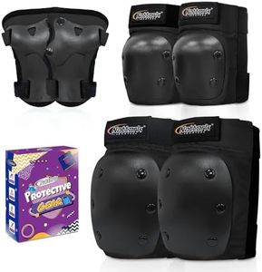 Nattork Knee Pads, Elbow Pads & Wrist Guards for Adult, 6 in 1 Protective Gear Set for Skateboard, Roller Skate, Inline Skates, Cycling and Scooter- Multi Sport Pads Set for Boys, Girls- Black(Medium)
