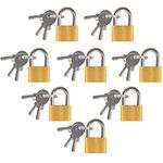 8Pcs Small Padlock with Keys, Luggage Padlock, Small Suitcase Lock for Luggage, Travel Bags Backpack Computer Bag (Brass)