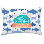 Little Sleepy Head Youth Pillow with Pillowcase 16x22, Soft Jumbo Toddler Pillows, Hypoallergenic Pillow Case - Best Kids Pillows for Sleeping, Perfect Kids Travel Pillows (Fintastic Friends)