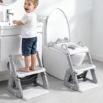 Orzbow Frog Potty Training Seat, Toddler Toilet Seat with Step Stool Ladder, 2-in-1 Potty Training Toilet Essentials for Boys Girls, Adjustable Height, Non-Slip Step and Splash Guard Design, Grey