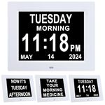 Large Display Digital Calendar Clock with Day and Date for Elderly-Dementia Clock for Seniros Large Number Digital Clocks with 8 Alarm Options & Auto-Dimming