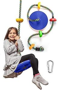 LAEGENDARY Tree Swing for Kids - Single Disk Outdoor Climbing Rope with Platforms, Carabiner & 4 Ft Tree Strap - Playground Accessories - Colored Rope