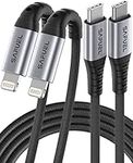 SAFUEL USB C to Lightning Cable, 2Pack 6.6ft [MFi Certified] PD 27W iPhone Charger Fast Charging USB-C Cord, Nylon Braided Apple Chargers for iPhone 14 13 12 11 8 Pro Max Mini X XS XR SE iPad AirPods