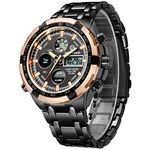 GOLDEN HOUR Heavy Stainless Steel Analog Digital Mens Watches Work Sport Waterproof Big Face Wristwatch Rose Gold Black