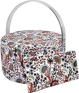 SINGER Premium Round Large Sewing Basket with Matching Zipper Pouch | 30% More Storage Volume (Floral Paisley Print)