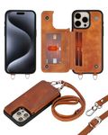 Bayelon Crossbody Case for iPhone 15 Pro Max, Full Grain Leather Crossbody Phone Case, iPhone Wallet Case, Card Holder, Phone Case with Strap, Phone Lanyard Crossbody, Gift for Women (Vintage Brown)