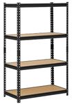 STAR WORK Adjustable Section Rack & Shelves Industrial Storage Shelving Unit Boltless Rivet |4 Sections (Color Black | Height 4.6 ft | Length 2 ft | Dimension 1ft) (Steel, Wood Finish)