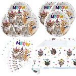 Cat Party Supplies Tableware,Kitten Disposable Dinnerware 20 Plates, 20Napkins And Table Covers,Cat Birthday Party Decorations for Girls/Boys