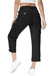 YSENTO Womens Cargo Hiking Pants Roll Up 6 Pockets Lightweight Stretch Quick Dry Work Travel Crop Pants Black M