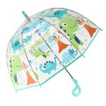 ThreeH Children's Dinosaurs Umbrella Shatterproof 8 Fiber Ribs Curved Handle Transparent Dome Bubble Umbrella for Boys,Blue