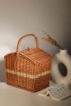 Habere India-All the Cultures Fabricating India Wicker Basket for Lunch | Wicker Picnic Basket With Top Handle | Wicker Morden Picnic Basket, Brown Rectangular Basket (M) - 12 * 13 * 9 Inches)