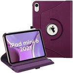 Fintie Rotating Case for iPad Mini 7 (A17 Pro) 2024/ iPad Mini 6 (6th Generation 8.3 Inch) - 360 Degree Swiveling Stand Protective Back Cover, Auto Wake/Sleep, Purple