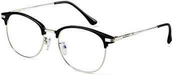 Effnny Blue Light Blocking Glasses Filter UV Protection Oval Eyeglasses Frame Computer Gaming Reading Glasses For Men Women (5054/Black silver)