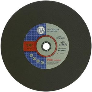 Benchmark Abrasives 14" x 3/32" x 1" Aluminum Oxide Type 1 Chop Saw Blade Cutting Wheel for High-Speed Power Saws, Max. RPM 4400, Precise Cutting of Metal Steel Drywall - 10 Pack