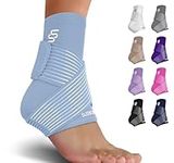 Sleeve Stars Ankle Brace for Sprained Ankle, Plantar Fasciitis Relief Achilles Tendonitis Brace, Ankle Support for Women & Men with Strap, Heel Protector Wrap for Pain & Compression (Single/Light Blue)