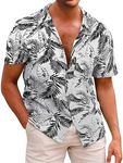 Beotyshow Men's Hawaiian Shirt Casual Shirt Short Sleeve Cotton Floral Shirt Holiday Summer Beach Shirt Travel Shirts, A: White., XXL