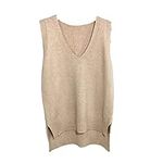 Tidecc Women Winter Sleeveless Sweater Vest V Neck Knitted Cami Sweater Pullovers (Light Khaki)