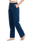 Willit Women's Cotton Sweatpants Open Bottom Yoga Sports Pants Straight Leg Lounge Athletic Pants with Pockets Navy Blue XL