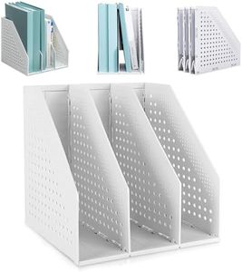 SAYEEC 1Pcs Collapsible Plastic Magazine File Holder Vertical Binder Storage Organizer for Desk Sturdy Upright Desktop Magazine Organizer Folder Rack for Office School Home (3 Compartments, Gray)