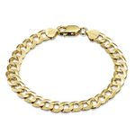 Amberta 18K Gold Plated on 925 Sterling Silver Bracelet - 8 mm Thick - Flat Cuban Curb Chain for Men - Length 8 Inch