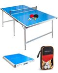 PRO-SPIN Midsize Ping Pong Table | Foldable Indoor Outdoor Table | 100% Pre-Assembled | Includes 4 Ping Pong Paddles, 8 Ping Pong Balls, Net, Table Cover | Table Tennis Set for Small Spaces, Fun Games