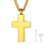 Gold Latin Cross Cremation Necklace For Human Ashes Adult Christian Religious Jewelry Urn Pendant with wheat Chain 22 '' Memorial Gift