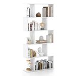 COSTWAY Wooden Bookcase, 5/6 Tiers Freestanding Storage Shelf, Home Office Industrial Decorative Bookshelf Display Stand Rack (White, 70 x 24 x 158 cm)