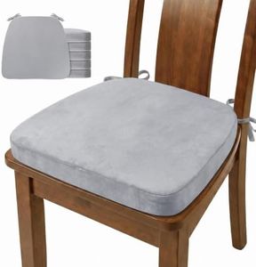 MIDLADE Chair Cushions Set of 6, D-Shaped Seat Cushion for Chair, Non Slip Chair Pads with Ties, 17" x 16" x 2", 40D Foam, Removable Washable Cover, Seat Cushions for Kitchen Chairs, Velure Grey