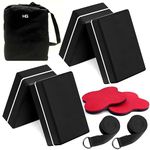 HOMEGALLEY Yoga Blocks Pack of 2 with 2 Belt and 2 Yoga Knee Pad for Exercise Eva Block Pair to Improve Strength, Aid Balance, Stretching Yoga Bricks Set with Strap for Women and Men, Black