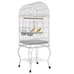 PawHut Play Open Top Bird Cage 60" Parrot Cage for Cockatiel, Sun Conure with Rolling Stand, Removable Tray, Perches, Storage Shelf White, 20.1" x 20.1"