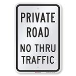 SmartSign 3M Engineer Grade Reflective Sign, Legend "Private Road No Thru Traffic", 18" High X 12" Wide, Black on White