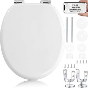 HAND - Tavoletta Water Universale in Legno con Cerniere Cromate Antiruggine - Copriwater Universale (Classica)