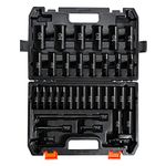 BOEN 35-Piece 1/2" Drive Deep Impact Socket Set - SAE 3/8"-1-1/4" & Metric 8-24mm, Extensions, Joint & Adapter, Cr-V Steel, Double Lock Case