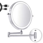 Amelar 8 Inch Wall Mounted Makeup Mirror USB Rechargeable LED 3 Color Lights Two Sided 1X/10X Magnifying Mirror Touch Switch Intelligent Shutdown 360° Vanity Mirror for Bathroom Hotel(Silver)